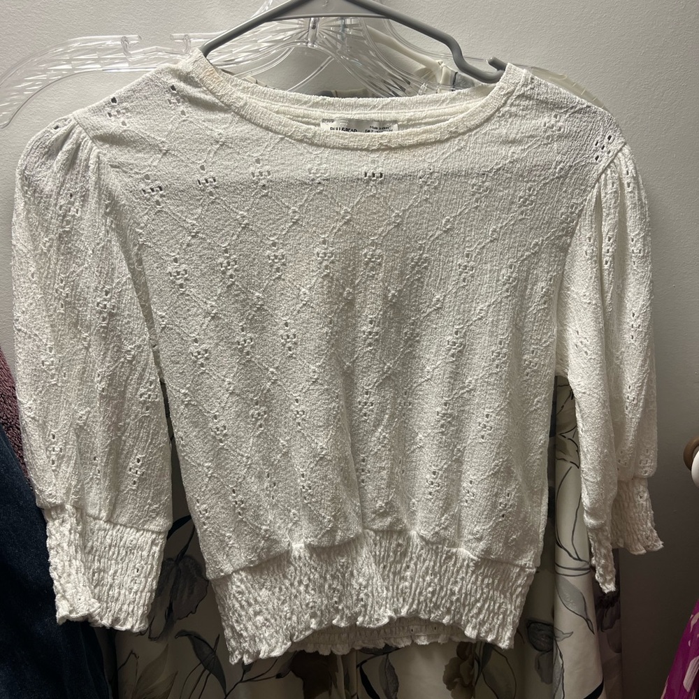 Pull&Bear Cream Textured Puff Sleeve Blouse